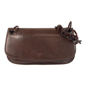 Prada Logo Brown Leather Plastic Shoulder Bag